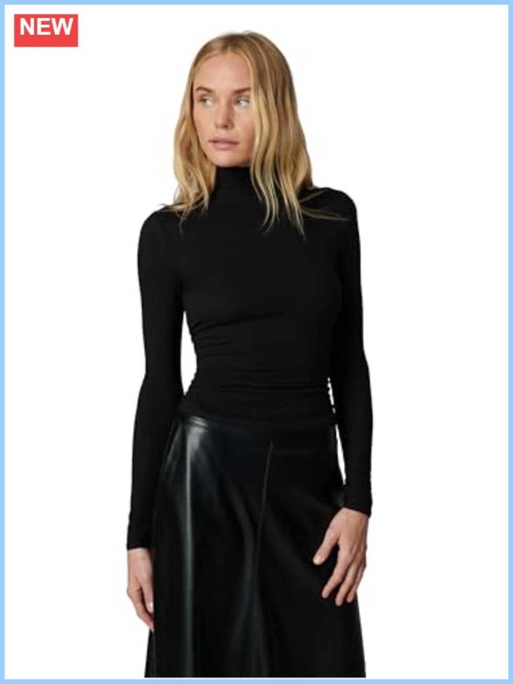 Super-Stretch Ribbed Jersey Turtleneck Long Sleeve Fitted Top